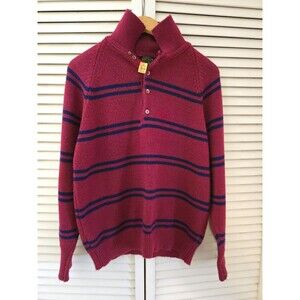 Vtg 60s Donegal Estate Loop Collar Red Blue Stripe Sweater Mens Mid Century Mod